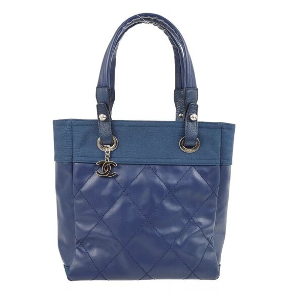 Auth Chanel Blue Coated Canvas Paris-Biarritz Tote PM Handbag - Picture 9 of 15